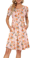 Sylphine Dress for Women – Short Sleeves, Loose Pleated Cut & Pockets, Knee-Length
