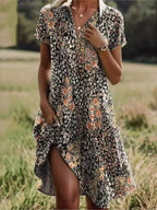 Jeanne Dress for Women – Elegant V-Neck Dress with Buttons, Flattering Cut & Timeless Floral Pattern