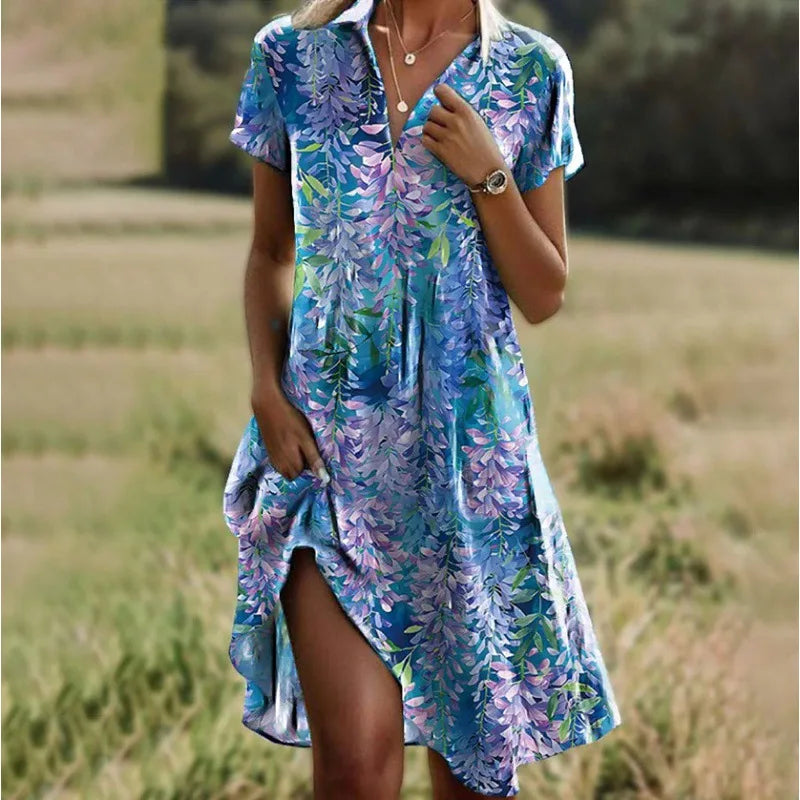 Jeanne Dress for Women – Elegant V-Neck Dress with Buttons, Flattering Cut & Timeless Floral Pattern