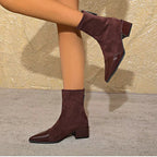 Gracia Ankle Boots for Women – Elegant Suede Boots with Patent Details & Comfortable Block Heel