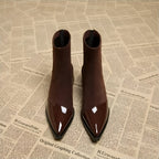 Gracia Ankle Boots for Women – Elegant Suede Boots with Patent Details & Comfortable Block Heel