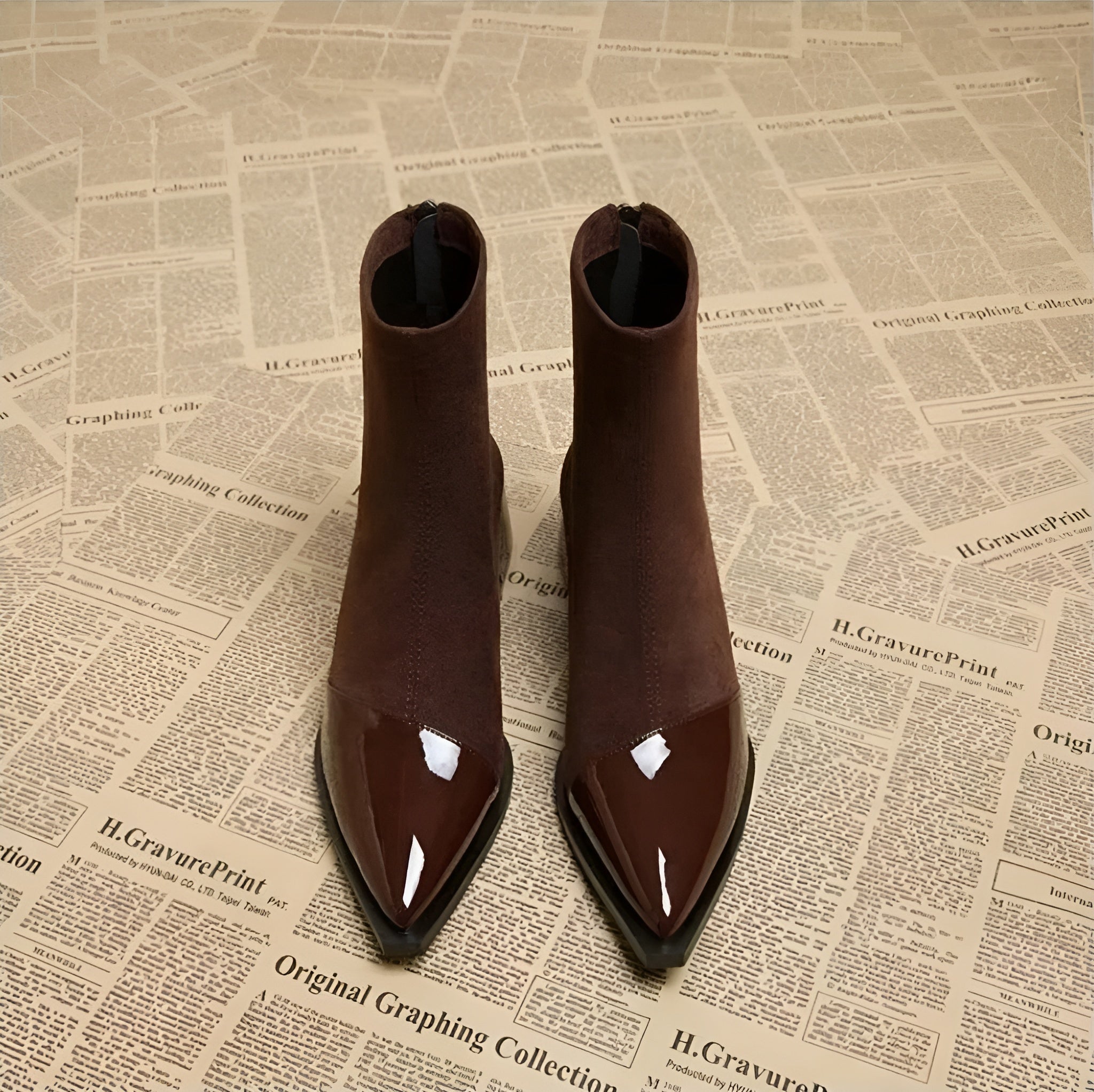 Gracia Ankle Boots for Women – Elegant Suede Boots with Patent Details & Comfortable Block Heel