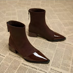 Gracia Ankle Boots for Women – Elegant Suede Boots with Patent Details & Comfortable Block Heel
