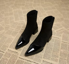 Gracia Ankle Boots for Women – Elegant Suede Boots with Patent Details & Comfortable Block Heel