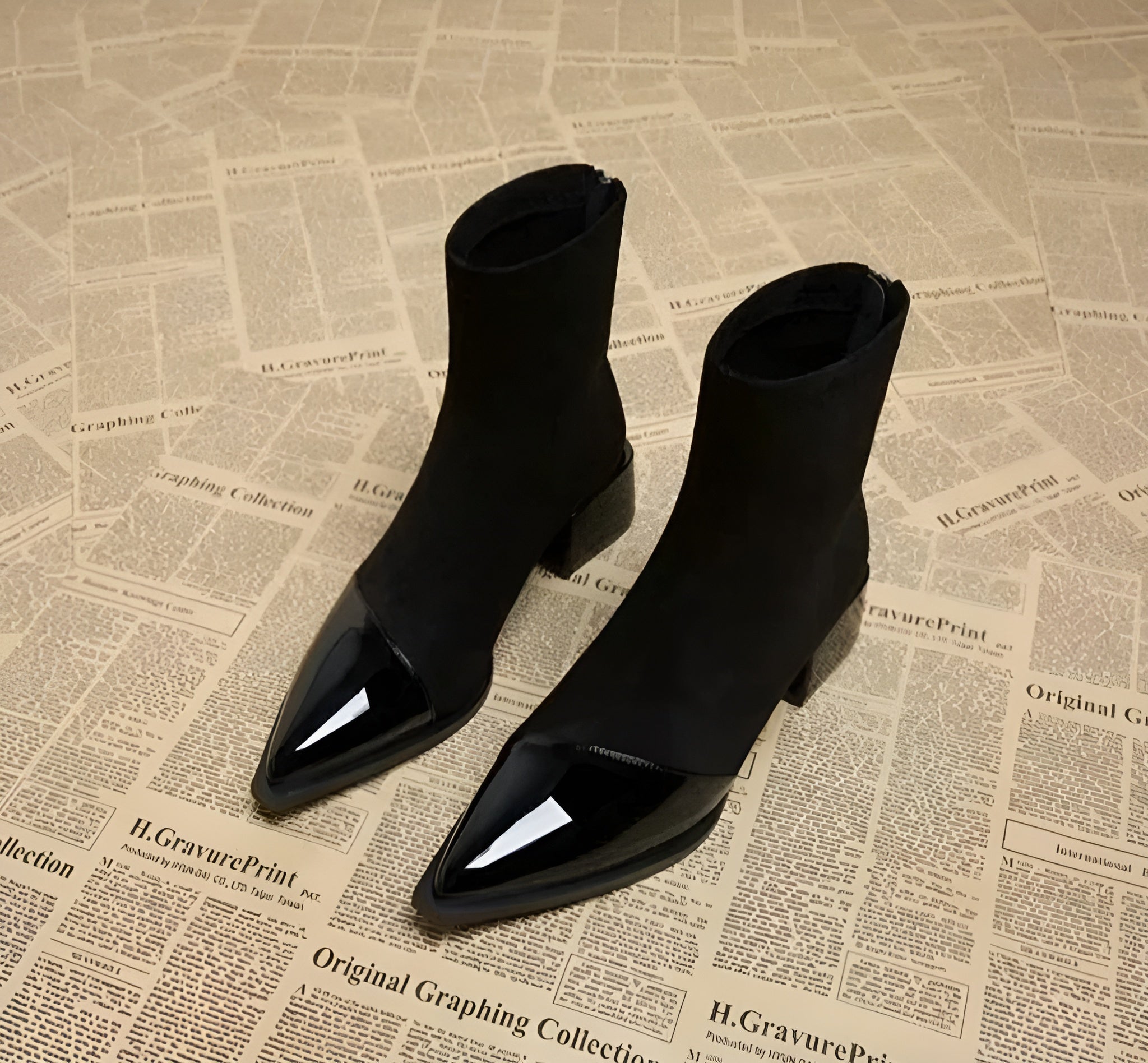 Gracia Ankle Boots for Women – Elegant Suede Boots with Patent Details & Comfortable Block Heel