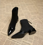 Gracia Ankle Boots for Women – Elegant Suede Boots with Patent Details & Comfortable Block Heel