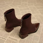 Gracia Ankle Boots for Women – Elegant Suede Boots with Patent Details & Comfortable Block Heel