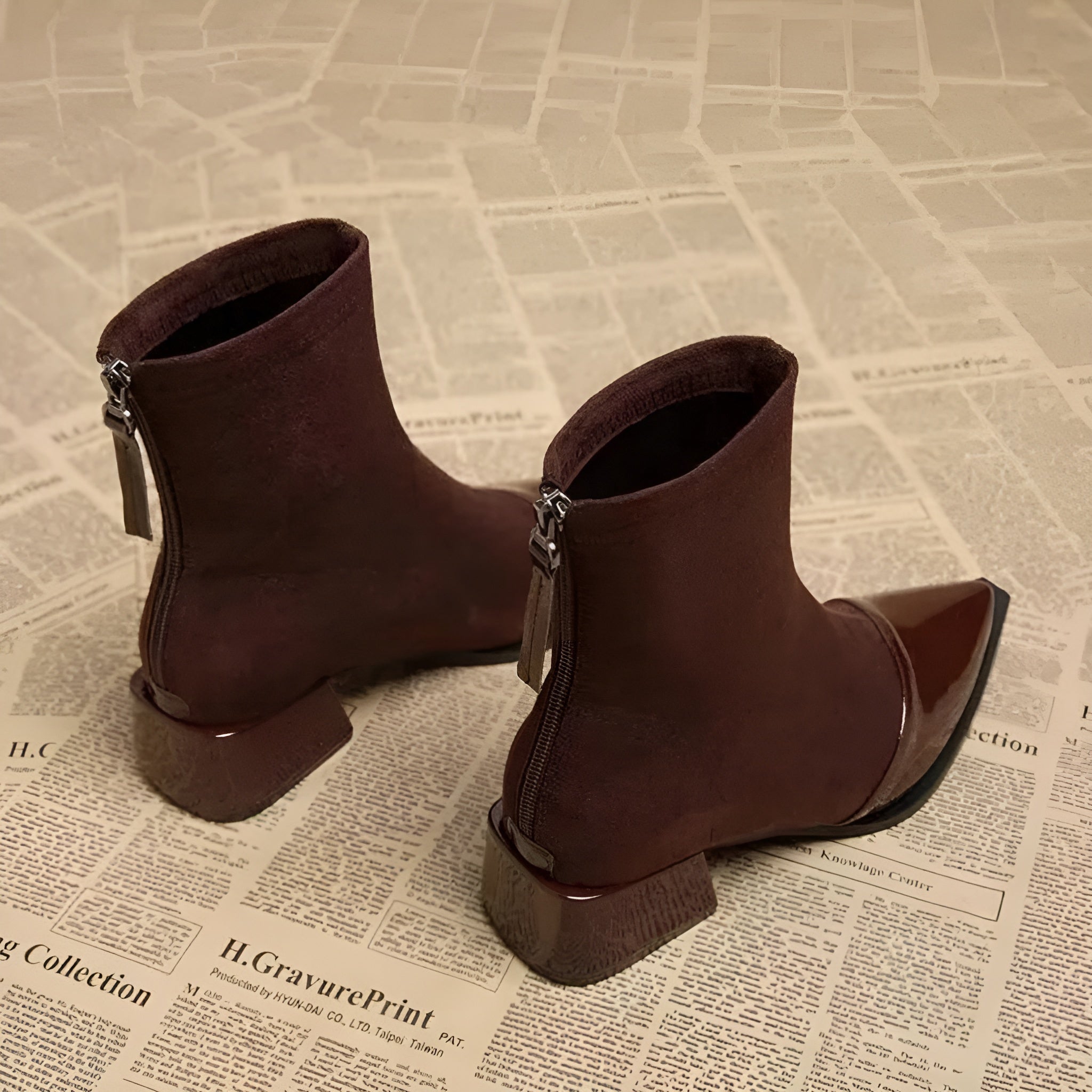 Gracia Ankle Boots for Women – Elegant Suede Boots with Patent Details & Comfortable Block Heel
