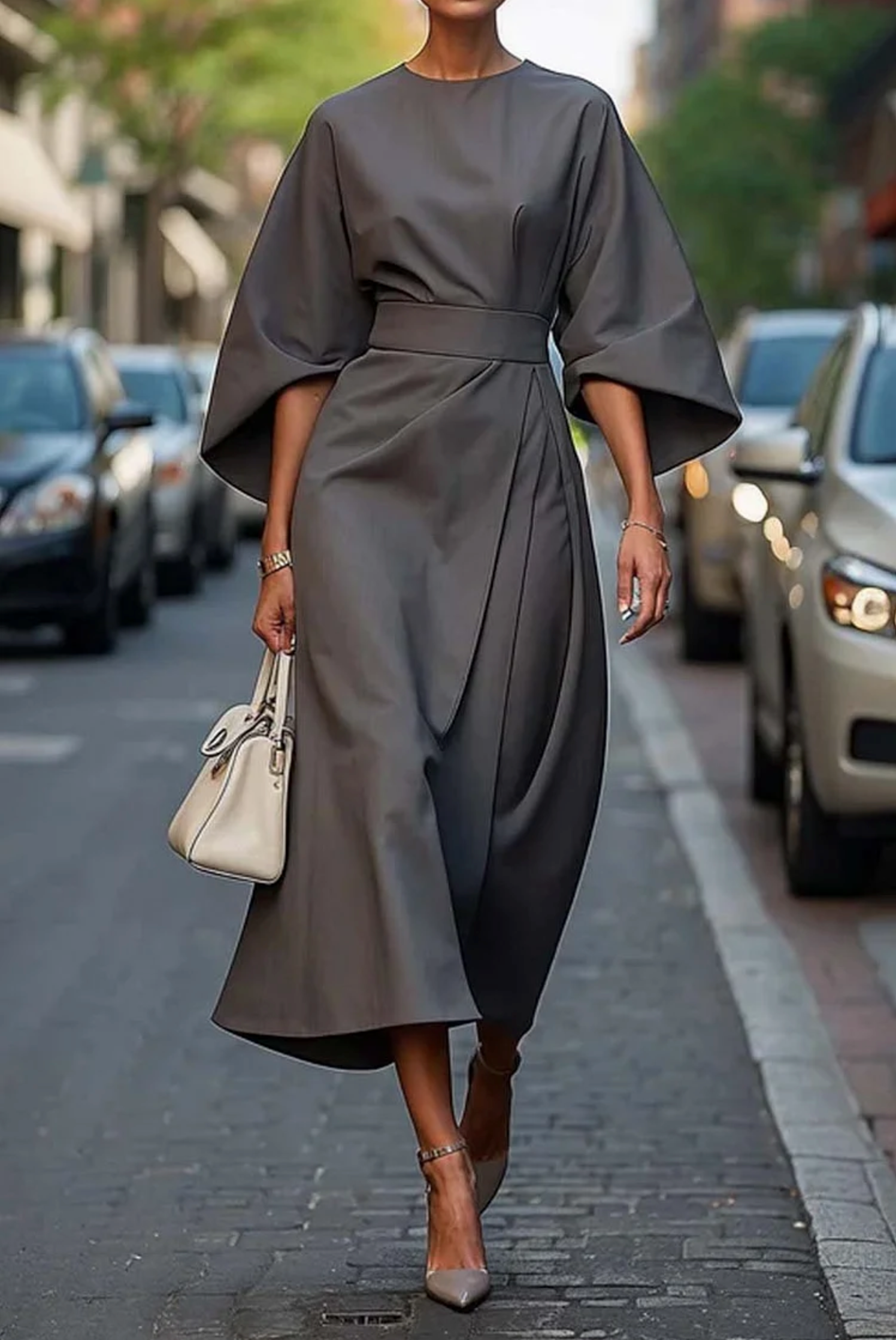 Louise Elegant Dress for Women – Feminine Design with Lantern Sleeves & Adjustable Fitted Cut