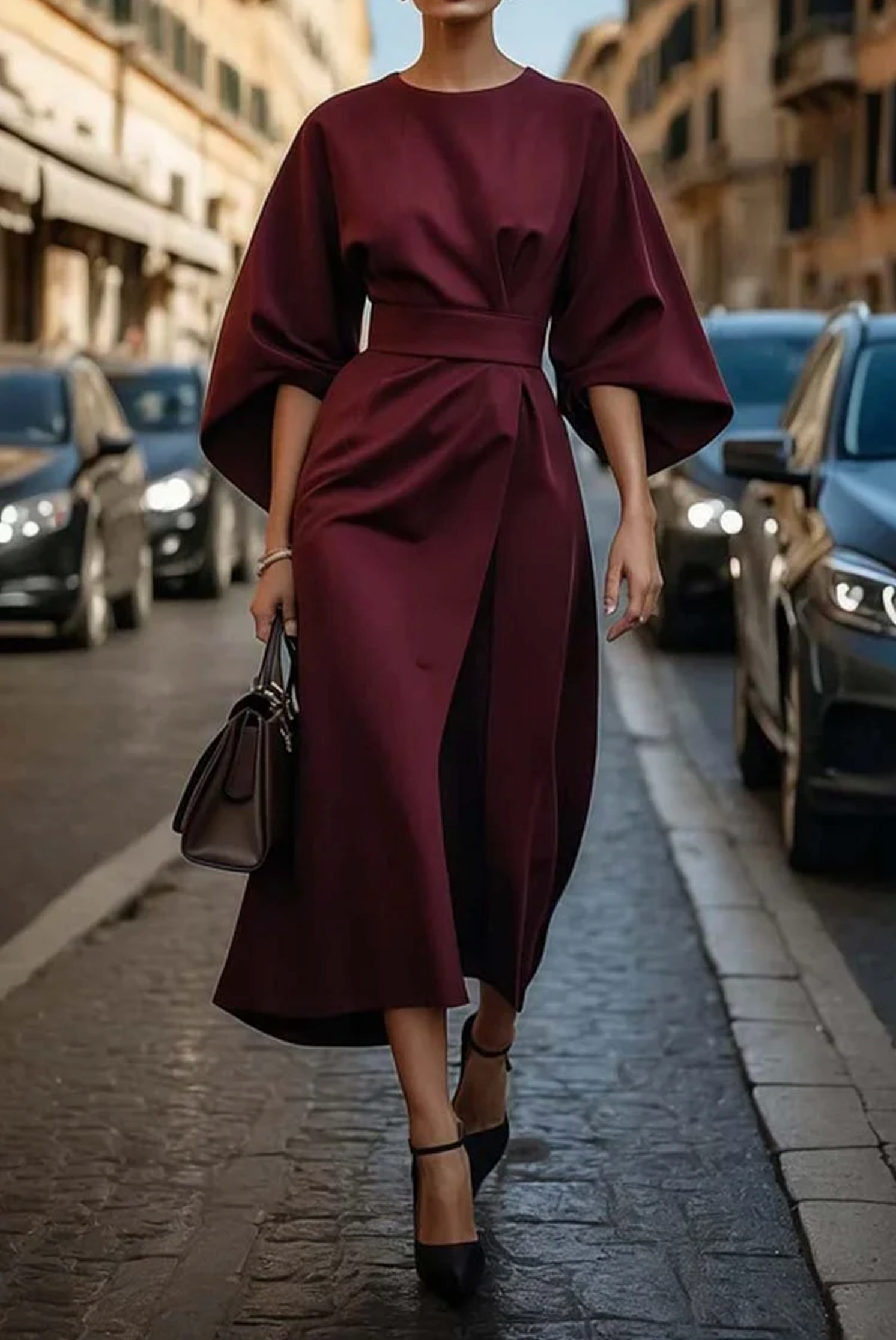 Louise Elegant Dress for Women – Feminine Design with Lantern Sleeves & Adjustable Fitted Cut