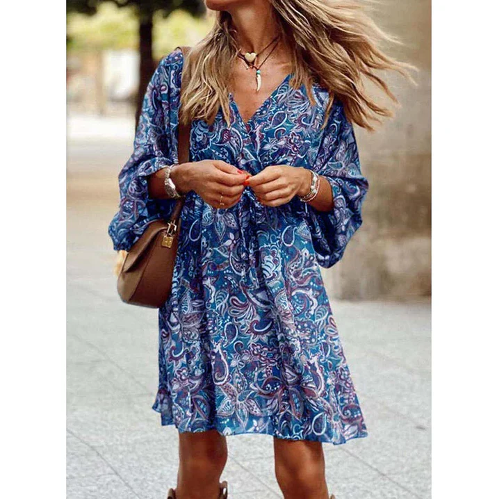 Blessy Boho Dress for Women – Flowy Long Dress with Light Sleeves & Casual Summer Style