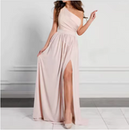 Antonella Elegant Long Dress for Women – Off-Shoulder Dress with Floral Motif & Chic Slit