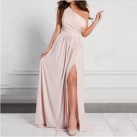 Antonella Elegant Long Dress for Women – Off-Shoulder Dress with Floral Motif & Chic Slit