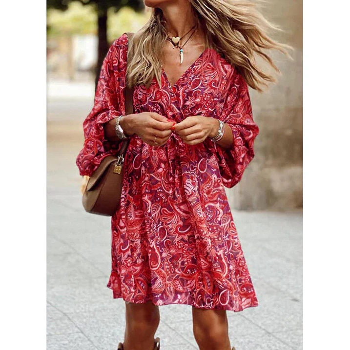Blessy Boho Dress for Women – Flowy Long Dress with Light Sleeves & Casual Summer Style