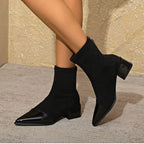 Gracia Ankle Boots for Women – Elegant Suede Boots with Patent Details & Comfortable Block Heel
