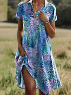 Jeanne Dress for Women – Elegant V-Neck Dress with Buttons, Flattering Cut & Timeless Floral Pattern