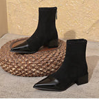 Gracia Ankle Boots for Women – Elegant Suede Boots with Patent Details & Comfortable Block Heel