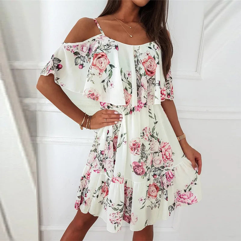 Catalina Summer Dress for Women – Floral Dress with Off-Shoulder Neckline & Romantic Look