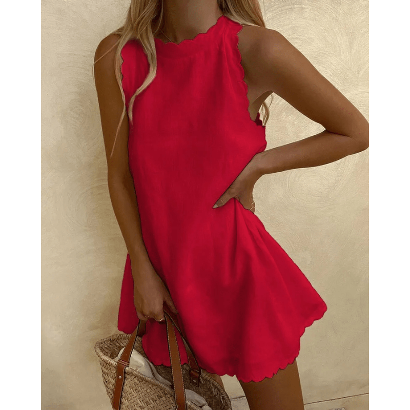 Tosca Midi Dress for Women – Light Summer Dress with Elegant Scalloped Trim & Sleeveless Design