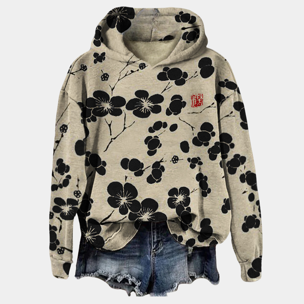 Kaori Floral Hoodie for Women – Soft Cotton Blend, Casual Cut & Breathable Comfort