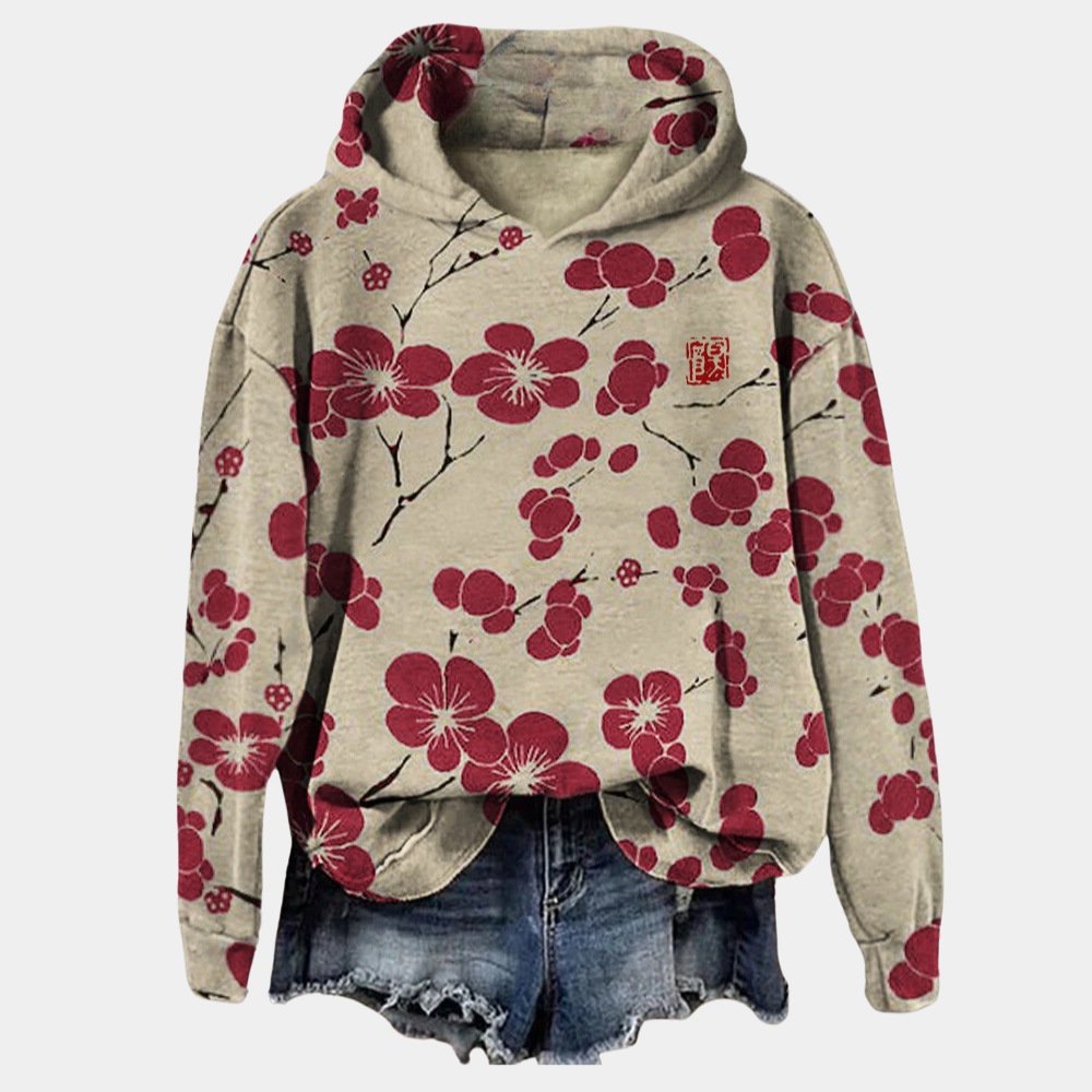 Kaori Floral Hoodie for Women – Soft Cotton Blend, Casual Cut & Breathable Comfort