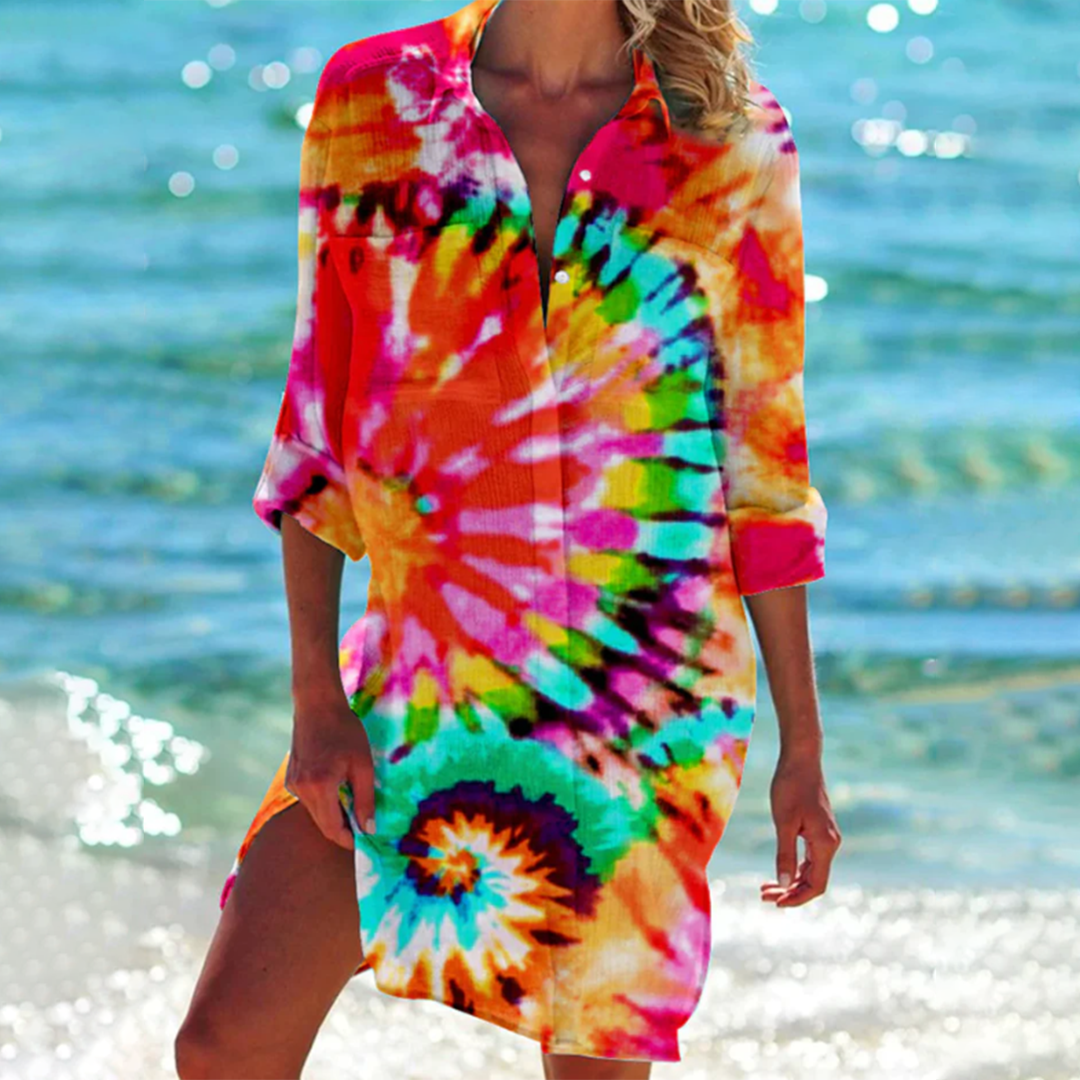 Valencia Classic Shirt Dress for Women – Elegant Trapeze Dress in Summer Colors