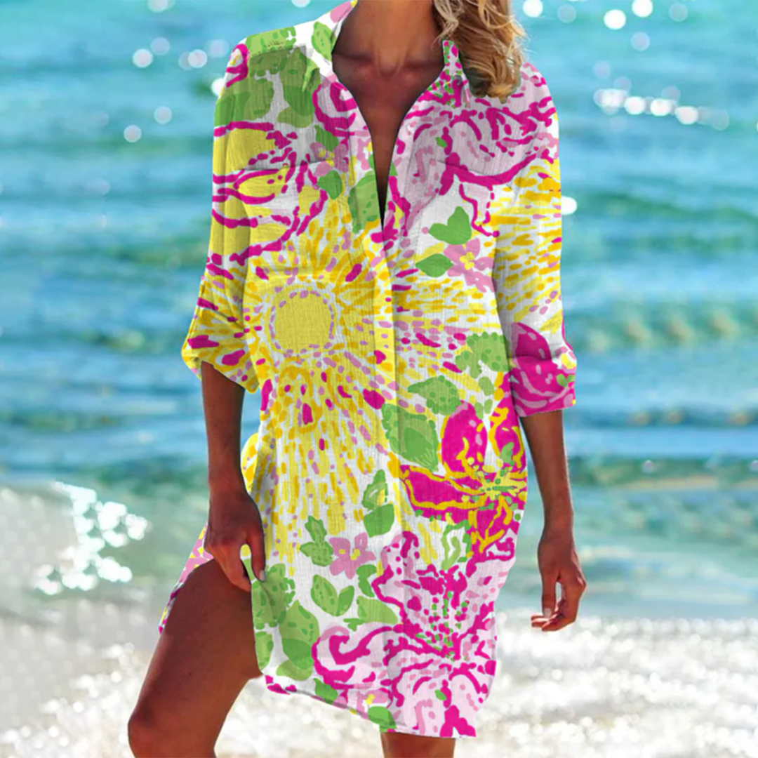 Valencia Classic Shirt Dress for Women – Elegant Trapeze Dress in Summer Colors