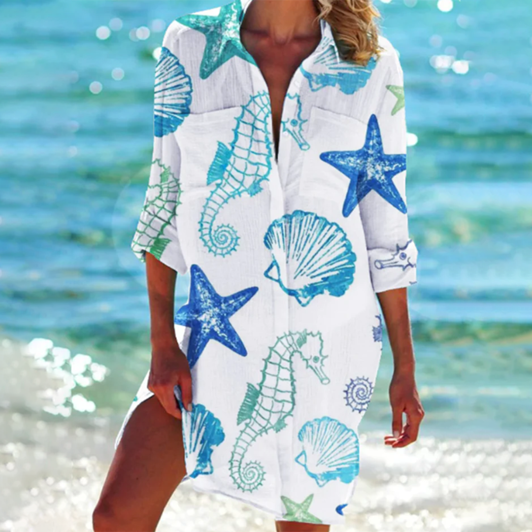 Valencia Classic Shirt Dress for Women – Elegant Trapeze Dress in Summer Colors