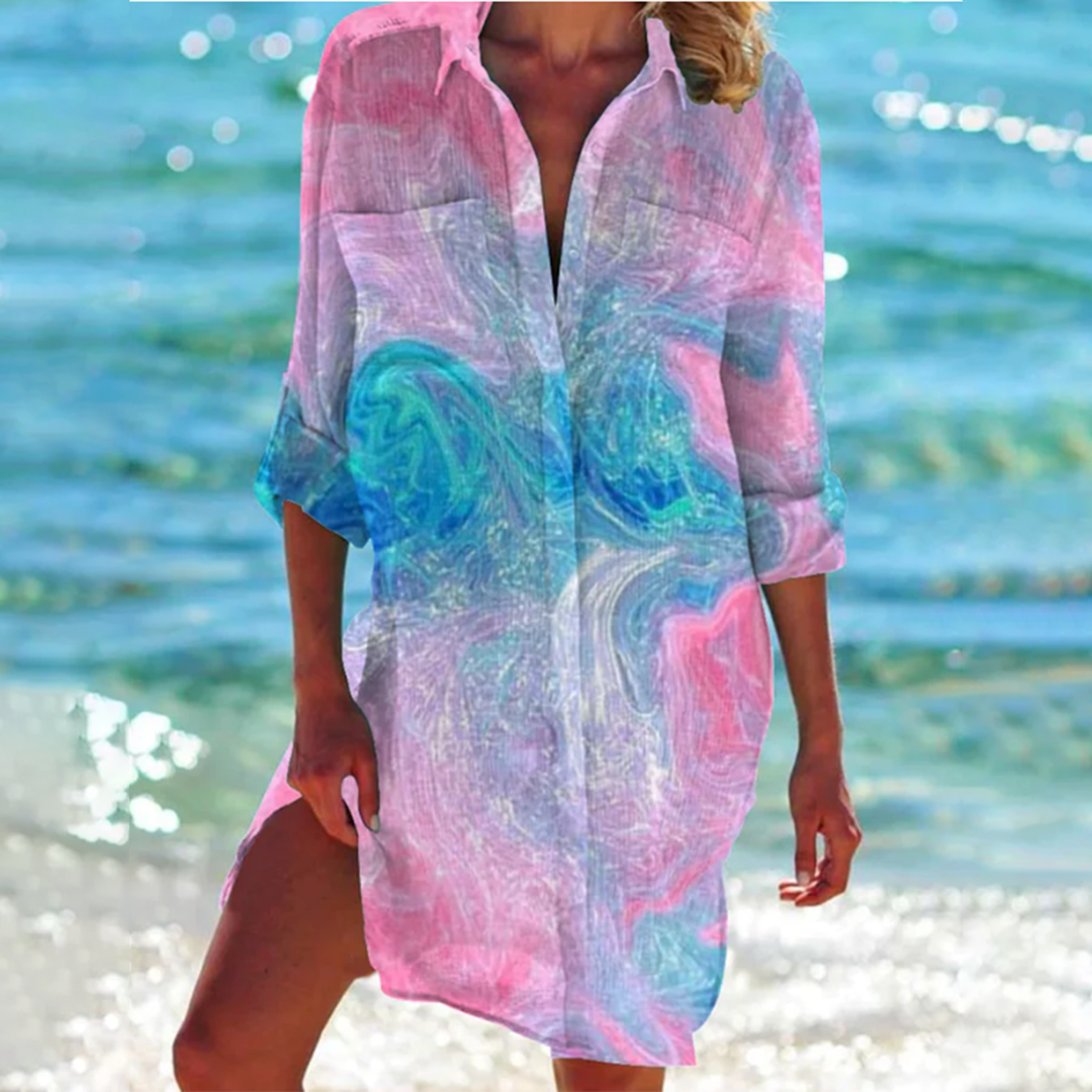 Valencia Classic Shirt Dress for Women – Elegant Trapeze Dress in Summer Colors