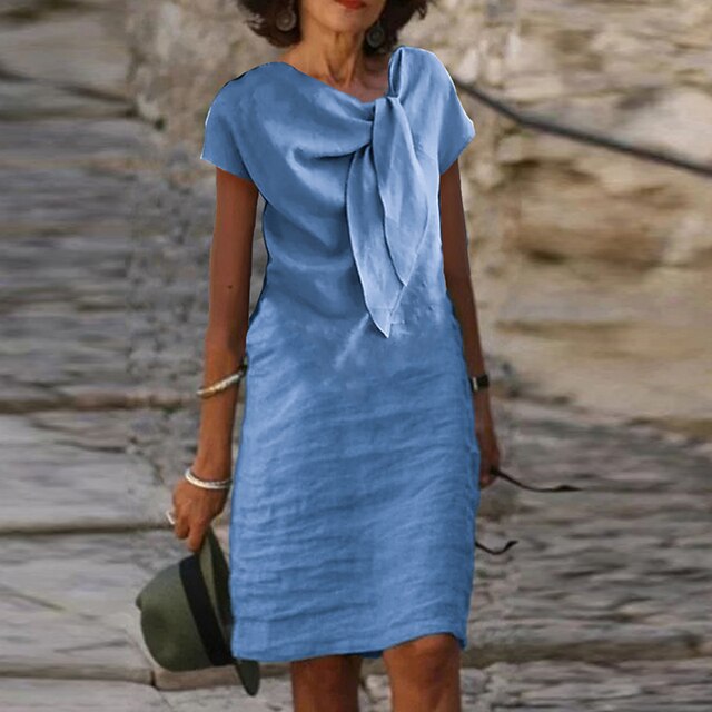 Ava Linen Dress for Women – Decorative Bow, Chic Casual Style & Natural Lightness
