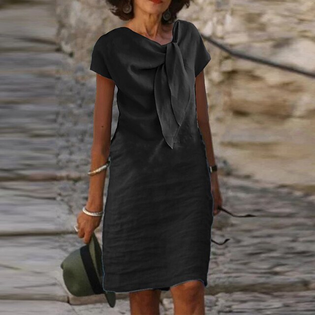 Ava Linen Dress for Women – Decorative Bow, Chic Casual Style & Natural Lightness