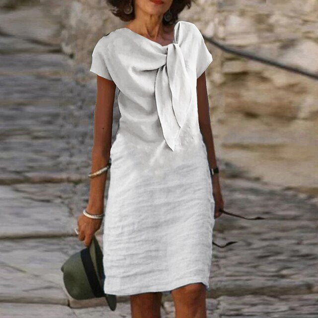 Ava Linen Dress for Women – Decorative Bow, Chic Casual Style & Natural Lightness