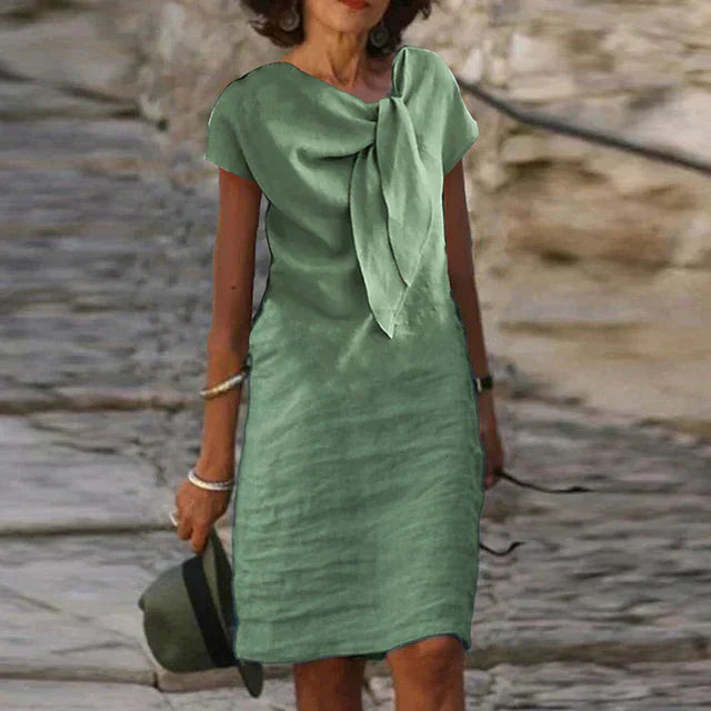 Ava Linen Dress for Women – Decorative Bow, Chic Casual Style & Natural Lightness