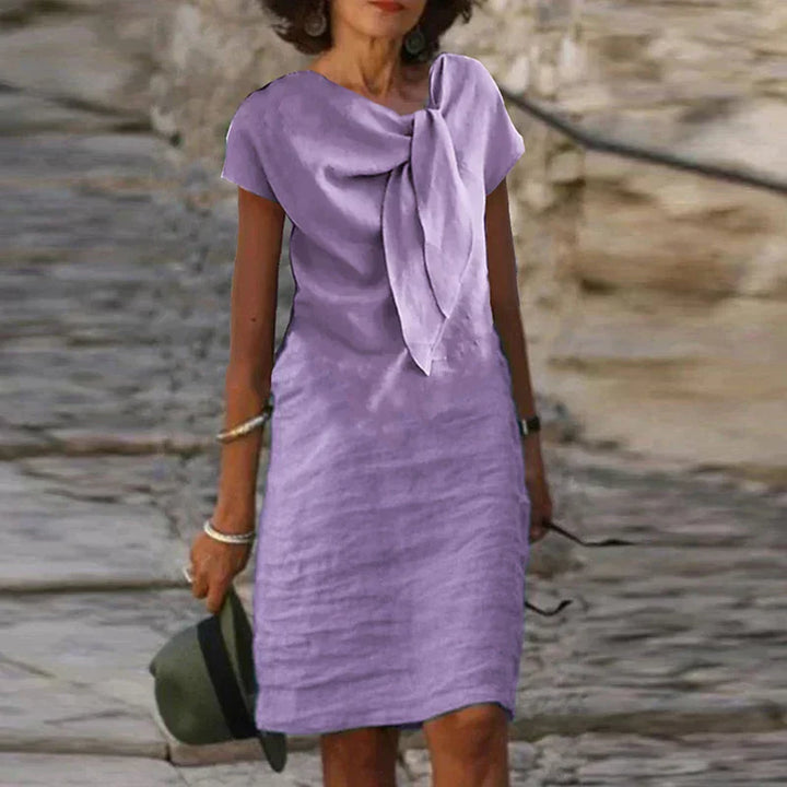 Ava Linen Dress for Women – Decorative Bow, Chic Casual Style & Natural Lightness