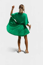 Aleena Short Chiffon Dress – Elegant V-Neck Dress with Bow and Light Design