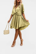 Aleena Short Chiffon Dress – Elegant V-Neck Dress with Bow and Light Design