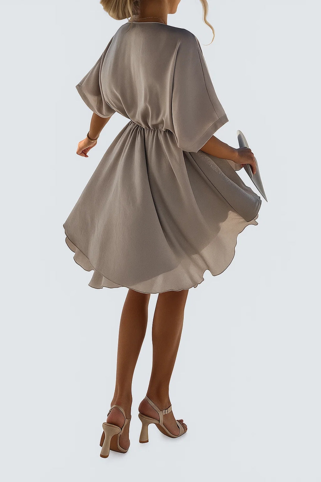 Aleena Short Chiffon Dress – Elegant V-Neck Dress with Bow and Light Design