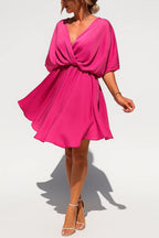 Aleena Short Chiffon Dress – Elegant V-Neck Dress with Bow and Light Design