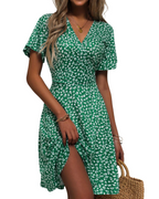 Mella Dress for Women – Floral Wrap Dress, V-Neck, A-Line Cut & Ruffles
