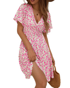 Mella Dress for Women – Floral Wrap Dress, V-Neck, A-Line Cut & Ruffles