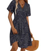 Mella Dress for Women – Floral Wrap Dress, V-Neck, A-Line Cut & Ruffles