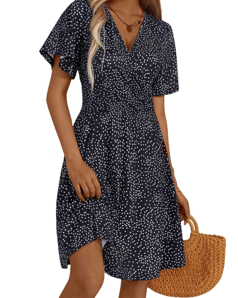 Mella Dress for Women – Floral Wrap Dress, V-Neck, A-Line Cut & Ruffles