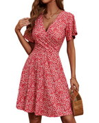 Mella Dress for Women – Floral Wrap Dress, V-Neck, A-Line Cut & Ruffles