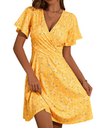 Mella Dress for Women – Floral Wrap Dress, V-Neck, A-Line Cut & Ruffles