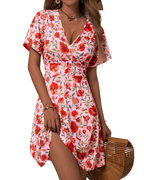 Mella Dress for Women – Floral Wrap Dress, V-Neck, A-Line Cut & Ruffles