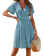Mella Dress for Women – Floral Wrap Dress, V-Neck, A-Line Cut & Ruffles