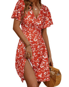 Mella Dress for Women – Floral Wrap Dress, V-Neck, A-Line Cut & Ruffles