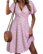 Mella Dress for Women – Floral Wrap Dress, V-Neck, A-Line Cut & Ruffles