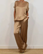 Portia Satin Set for Women – 2-Piece Set with Wide-Leg Pants & Flowy Elegant Top