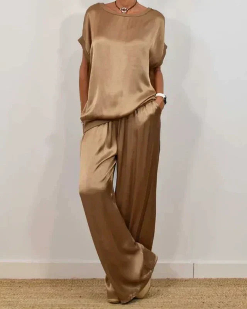Portia Satin Set for Women – 2-Piece Set with Wide-Leg Pants & Flowy Elegant Top